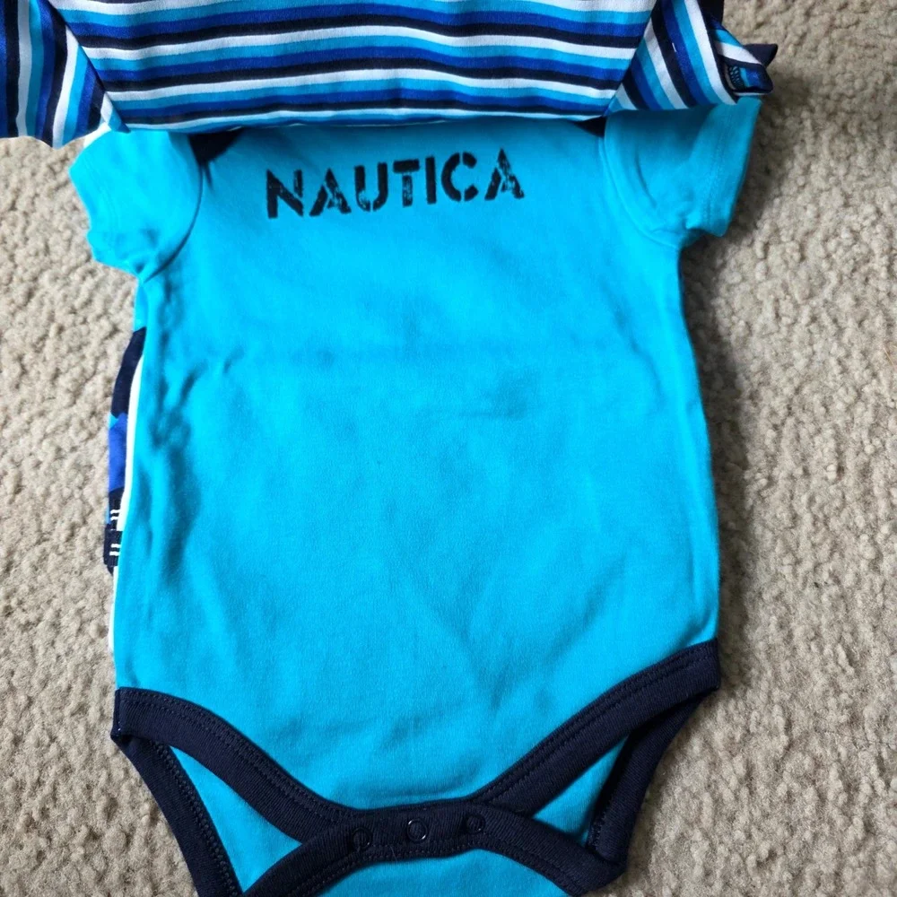 Nautica Baby Boys 5 Pack Short Sleeve Bodysuits Blue White 6-9 Months